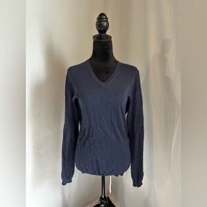 Blue Long Sleeve V Neck Cotton Cashmere Blend Shirt Xs Basics